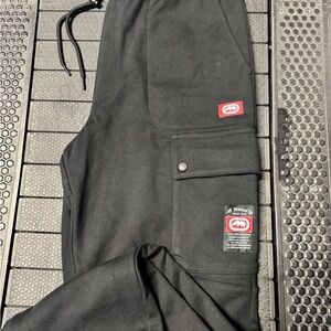 Ecko Unlimited Black Cargo Joggers with Red Logo Patches